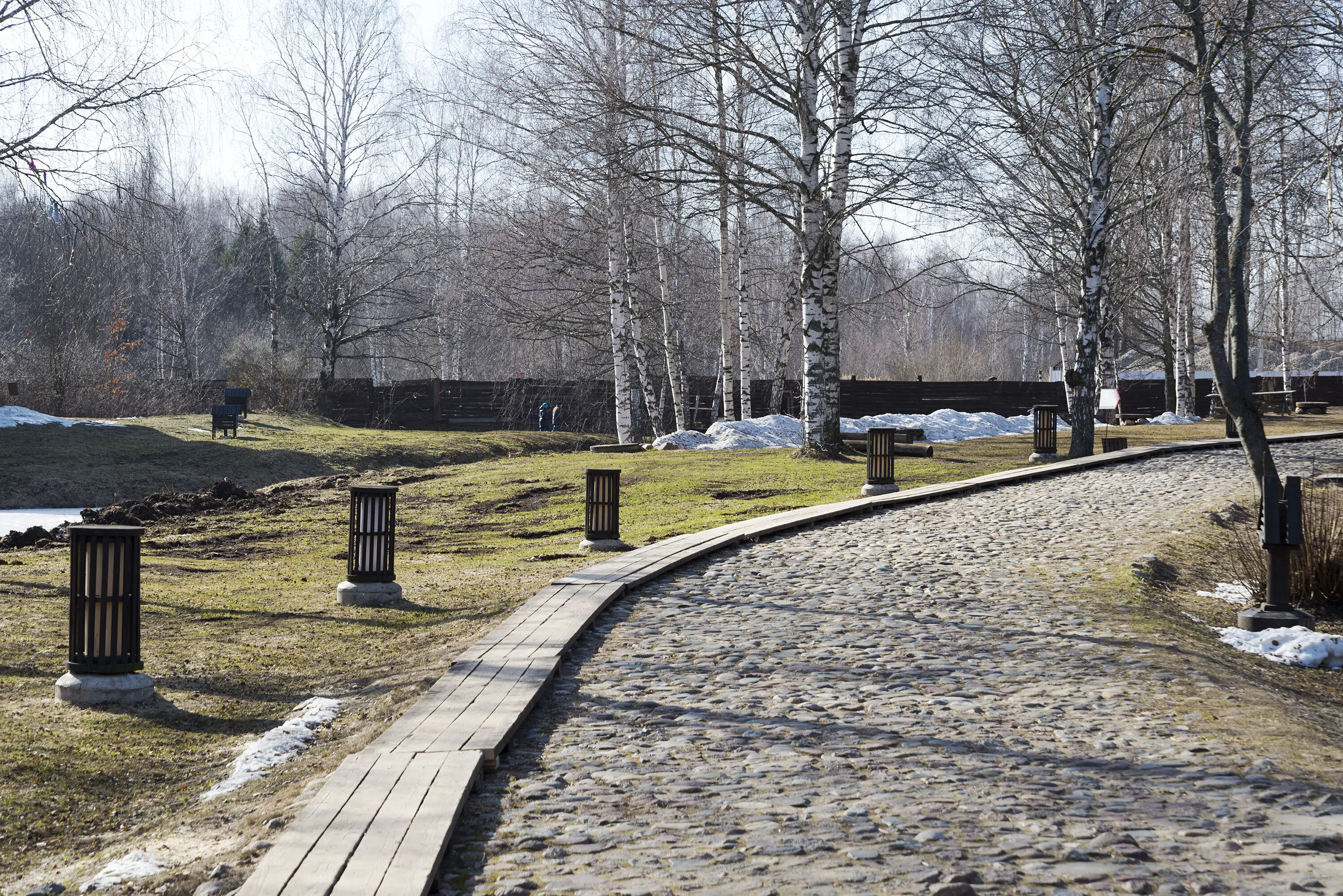A cobbled road in a rural area