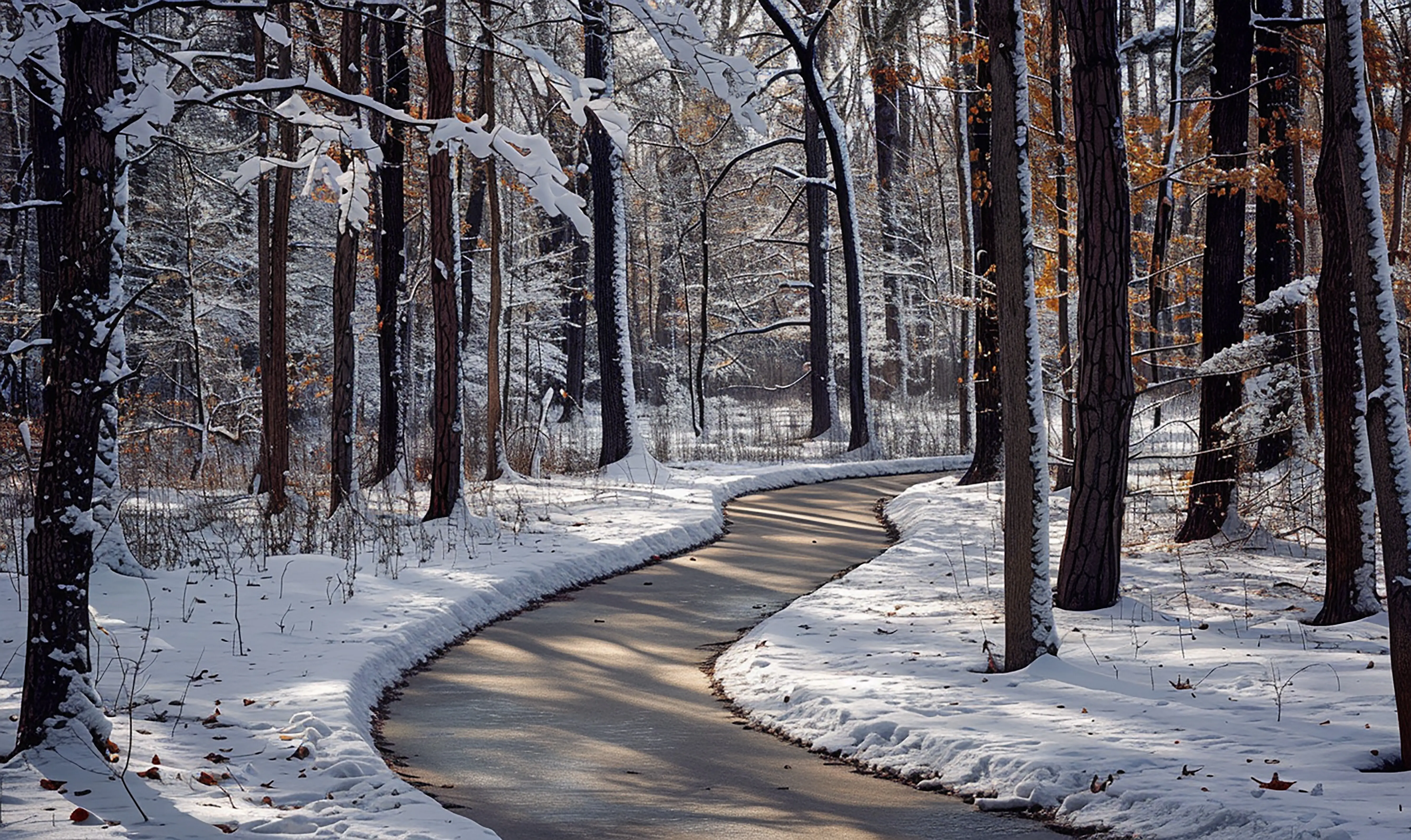a path through a snow-covered forest